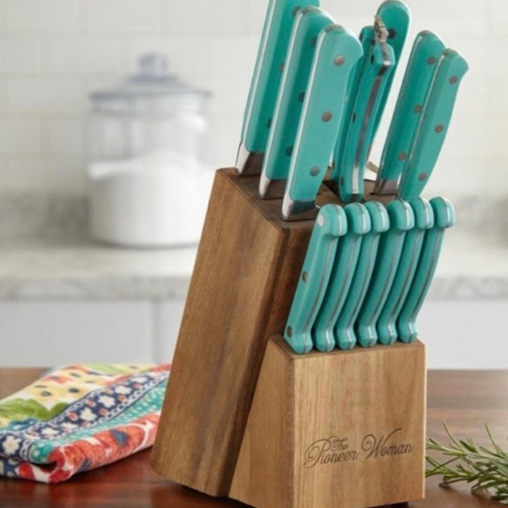 The Pioneer Woman Frontier Collection Cutlery Knife Set Wood Block Teal